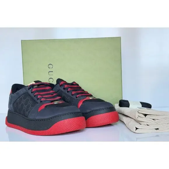 Gucci GG Double Screener Black/Red Sneakers 12 US (11.5 Gucci) 750048 IT NIB